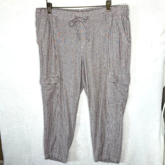 Old Navy Linen Blend Pinstripe Cargo Pants size Large Beachy Resort Wear - Picture 2 of 16